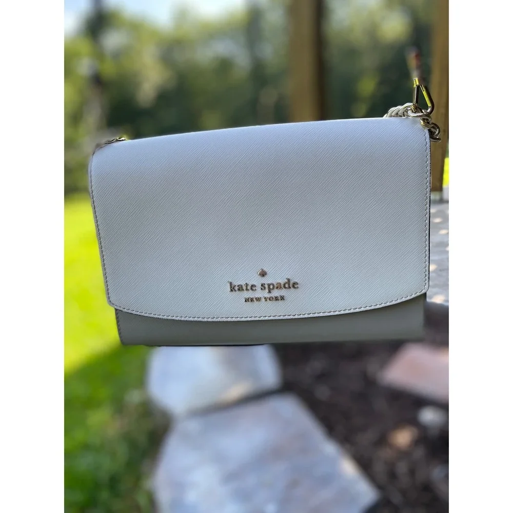 Kate Spade Carson Flap Bag Colorblock Convertible Crossbody Gray White Leather